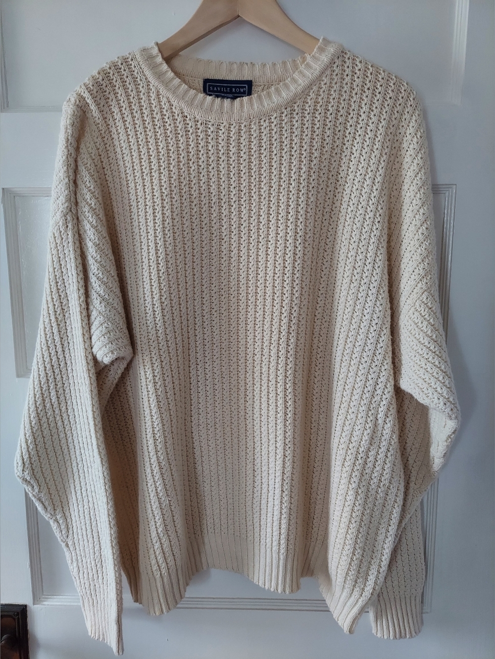 Savile Row Cream Cable Knit Crewneck Sweater